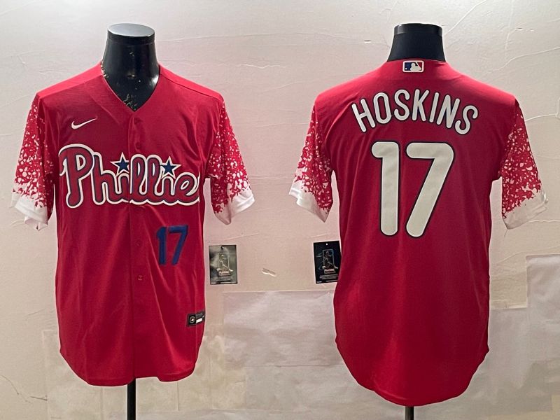 Men Philadelphia Phillies #17 Hoskins Red Fashion 2025 Nike MLB Jersey style 2->philadelphia phillies->MLB Jersey